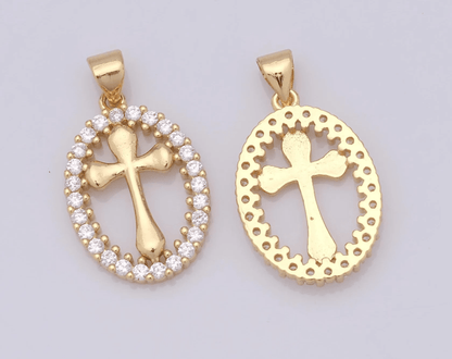 Oval Cross Necklace with Crystal Halo