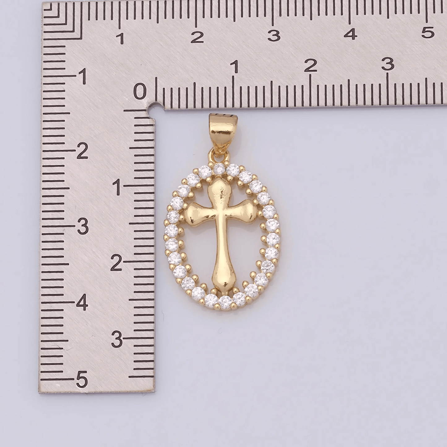 Oval Cross Necklace with Crystal Halo