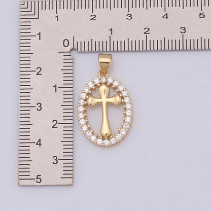 Oval Cross Necklace with Crystal Halo