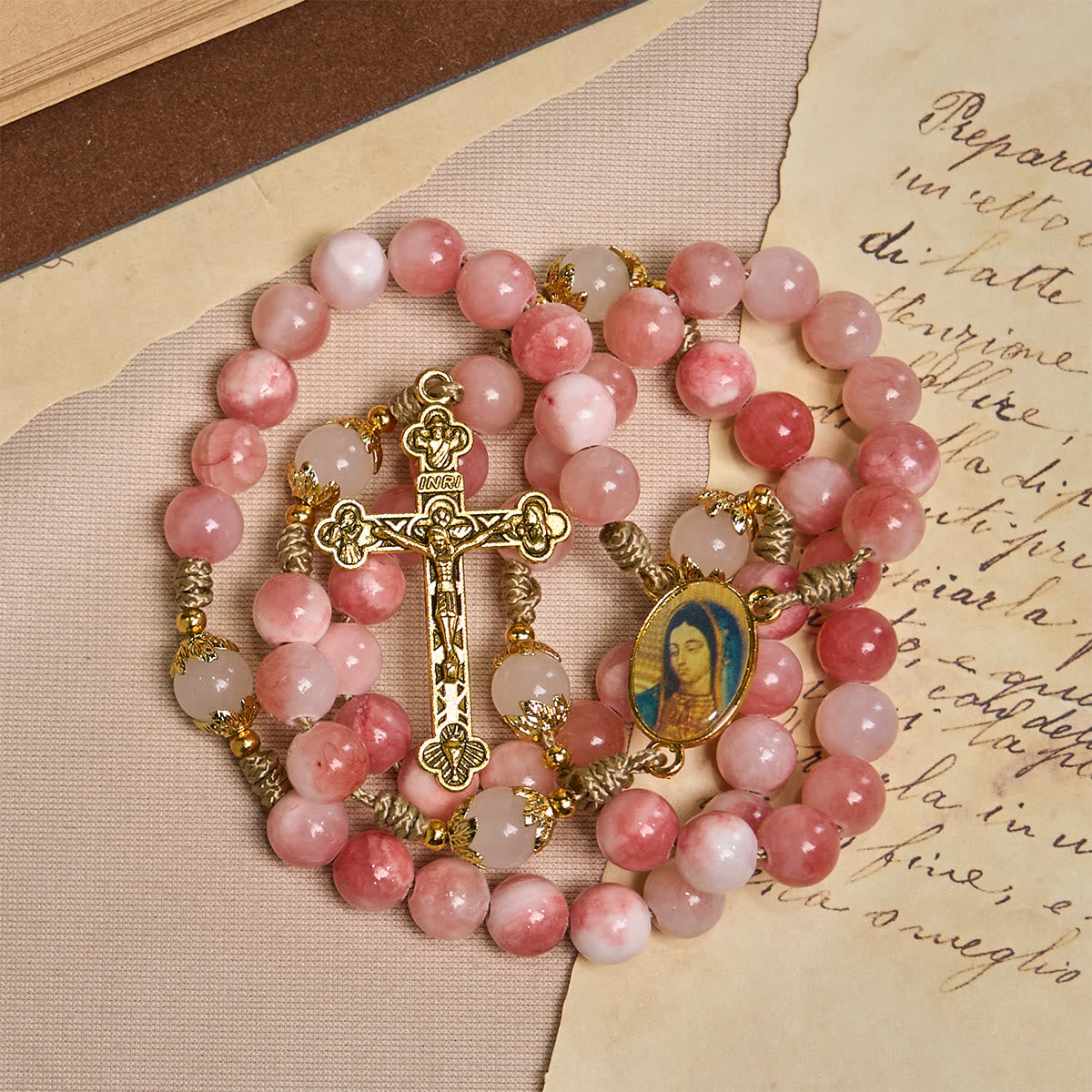 The Madonna Rosary – Blush Pink & Gold