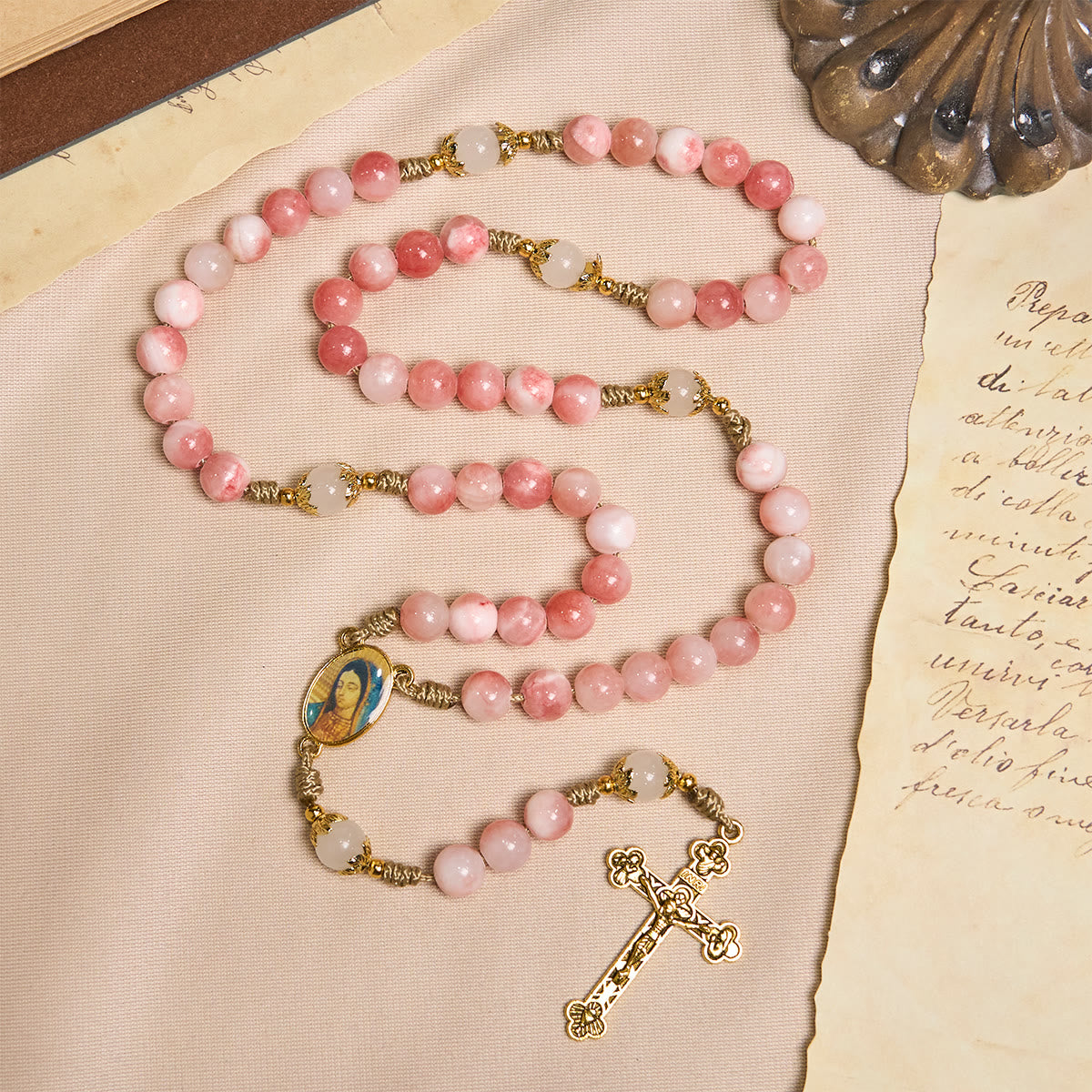 The Madonna Rosary – Blush Pink & Gold