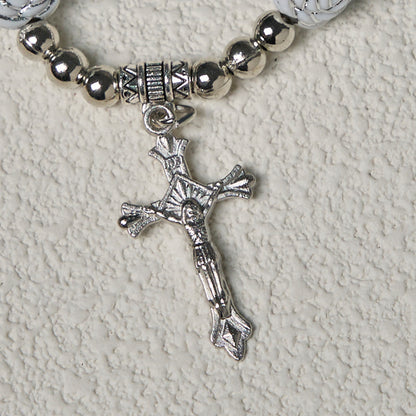 White Rose Rosary & Bracelet Set