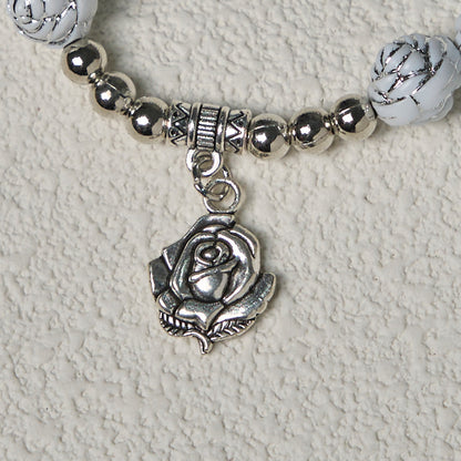 White Rose Rosary & Bracelet Set