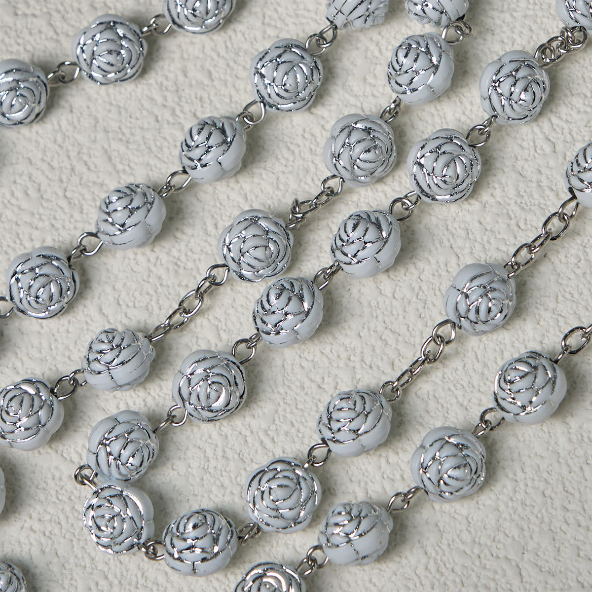 White Rose Rosary & Bracelet Set
