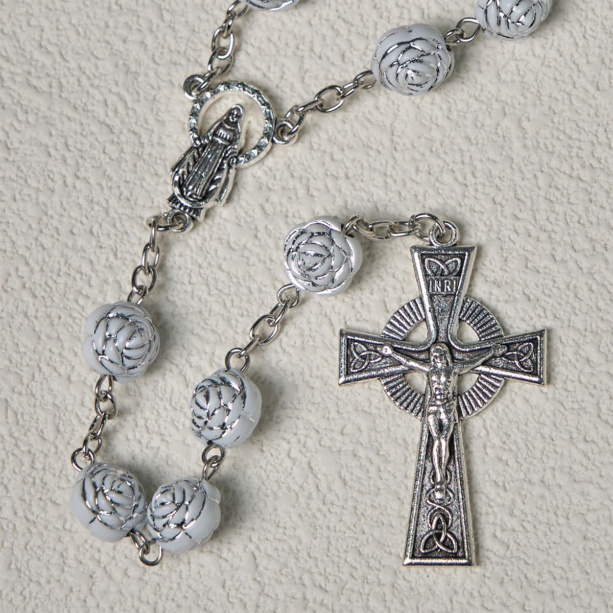 White Rose Rosary & Bracelet Set