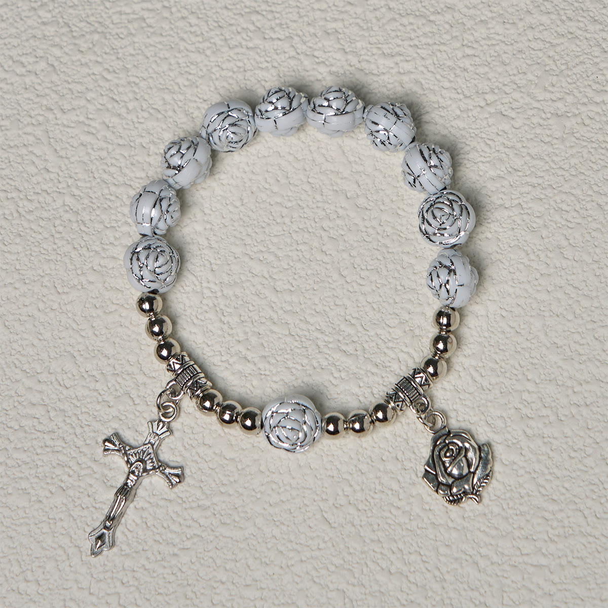 White Rose Rosary & Bracelet Set