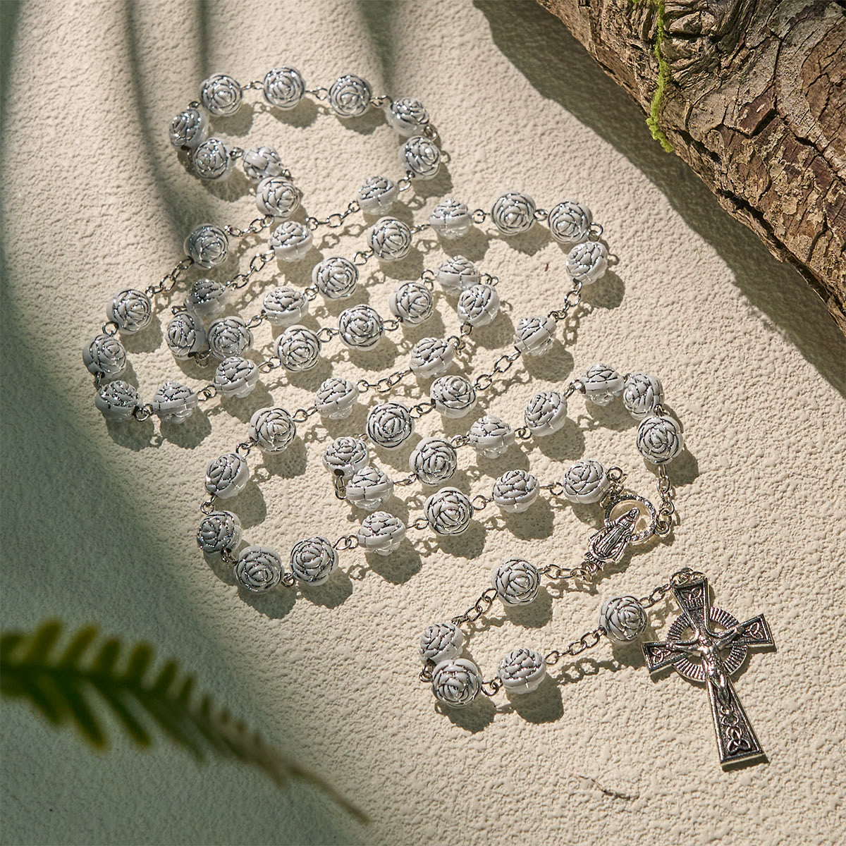 White Rose Rosary & Bracelet Set