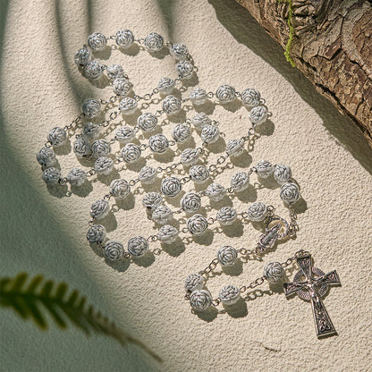 White Rose Rosary & Bracelet Set