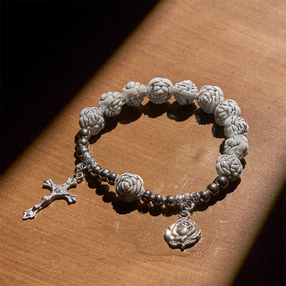 White Rose Rosary & Bracelet Set