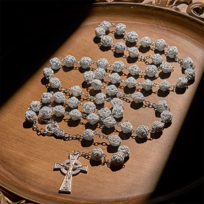 White Rose Rosary & Bracelet Set