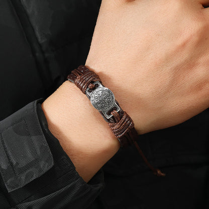St. Benedict Two-Tone Leather Bracelet
