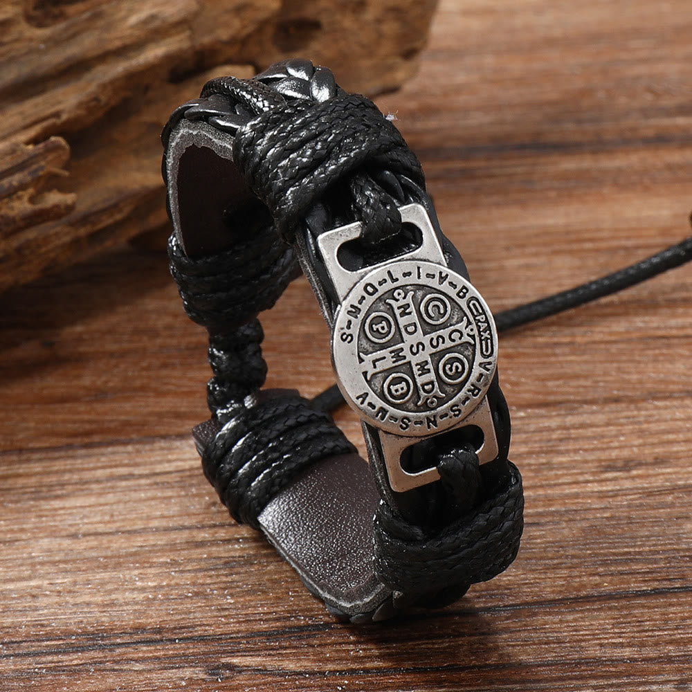 St. Benedict Two-Tone Leather Bracelet