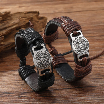 St. Benedict Two-Tone Leather Bracelet