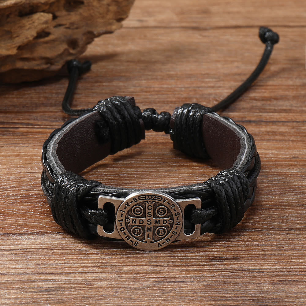 St. Benedict Two-Tone Leather Bracelet