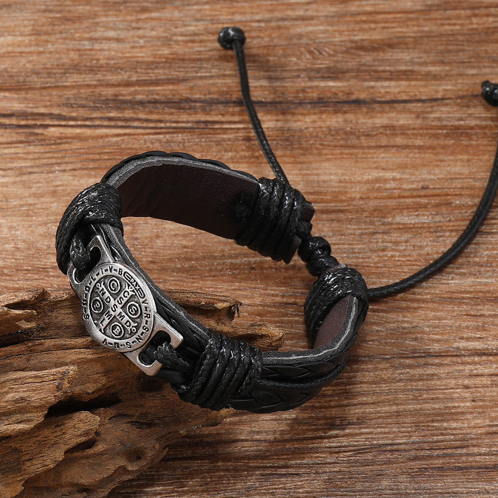 St. Benedict Two-Tone Leather Bracelet