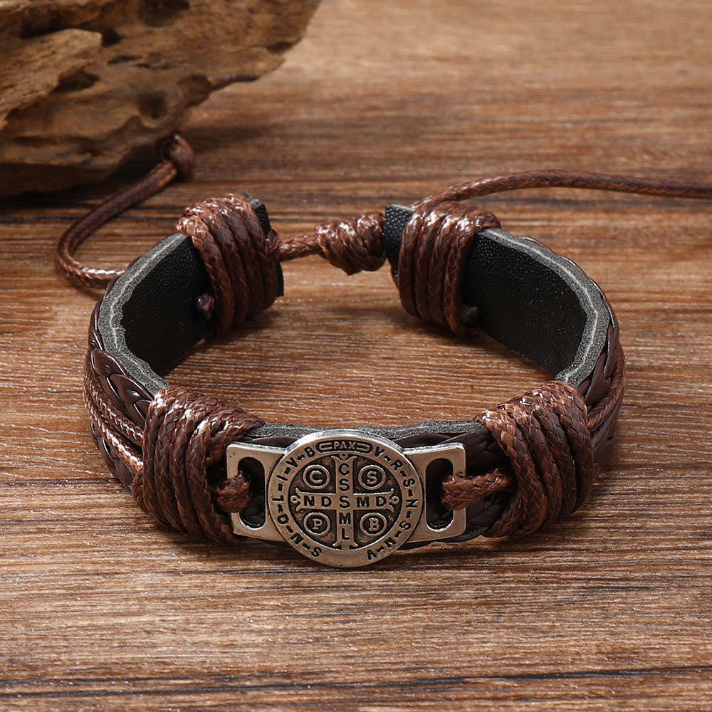 St. Benedict Two-Tone Leather Bracelet