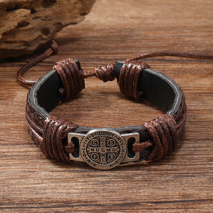 St. Benedict Two-Tone Leather Bracelet