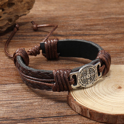 St. Benedict Two-Tone Leather Bracelet