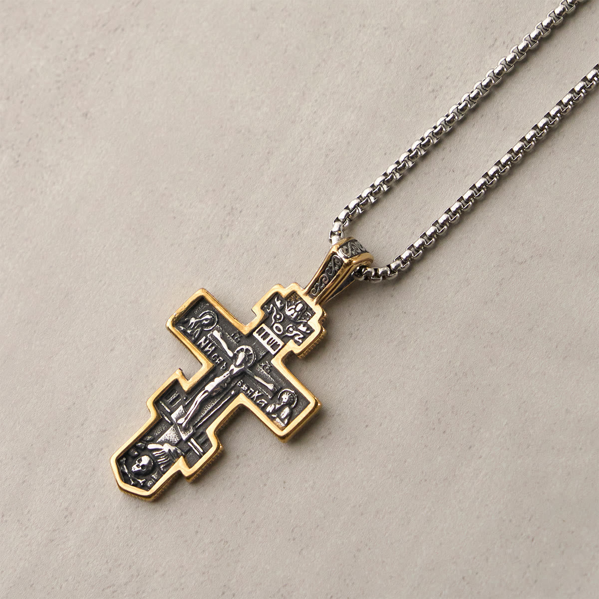 Two-Tone Orthodox Crucifix Necklace