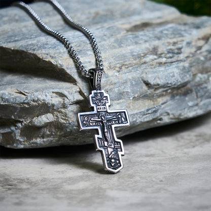 Two-Tone Orthodox Crucifix Necklace