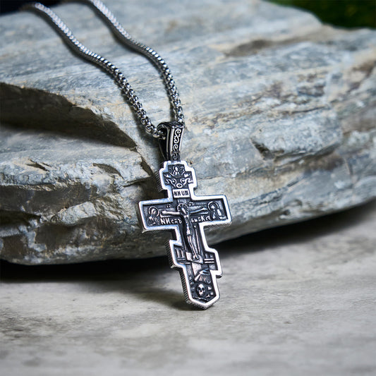 Two-Tone Orthodox Crucifix Necklace