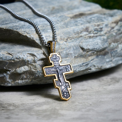Two-Tone Orthodox Crucifix Necklace