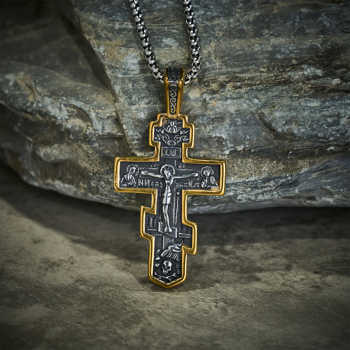 Two-Tone Orthodox Crucifix Necklace