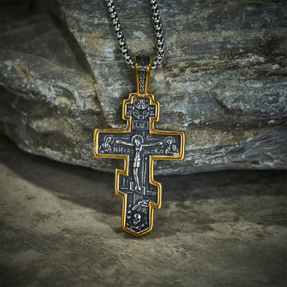 Two-Tone Orthodox Crucifix Necklace
