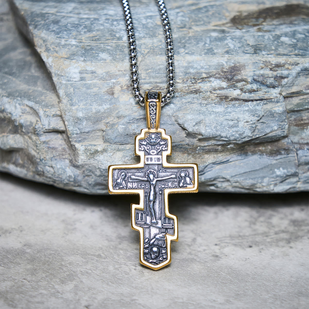 Two-Tone Orthodox Crucifix Necklace