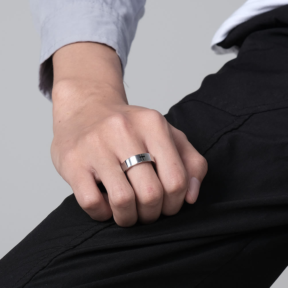Two-Tone Minimalist Cross Ring