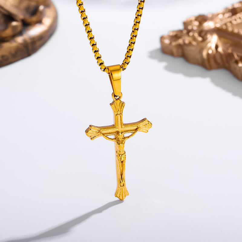 Tri-Color Jesus Crucifix Necklace