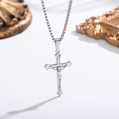 Tri-Color Jesus Crucifix Necklace