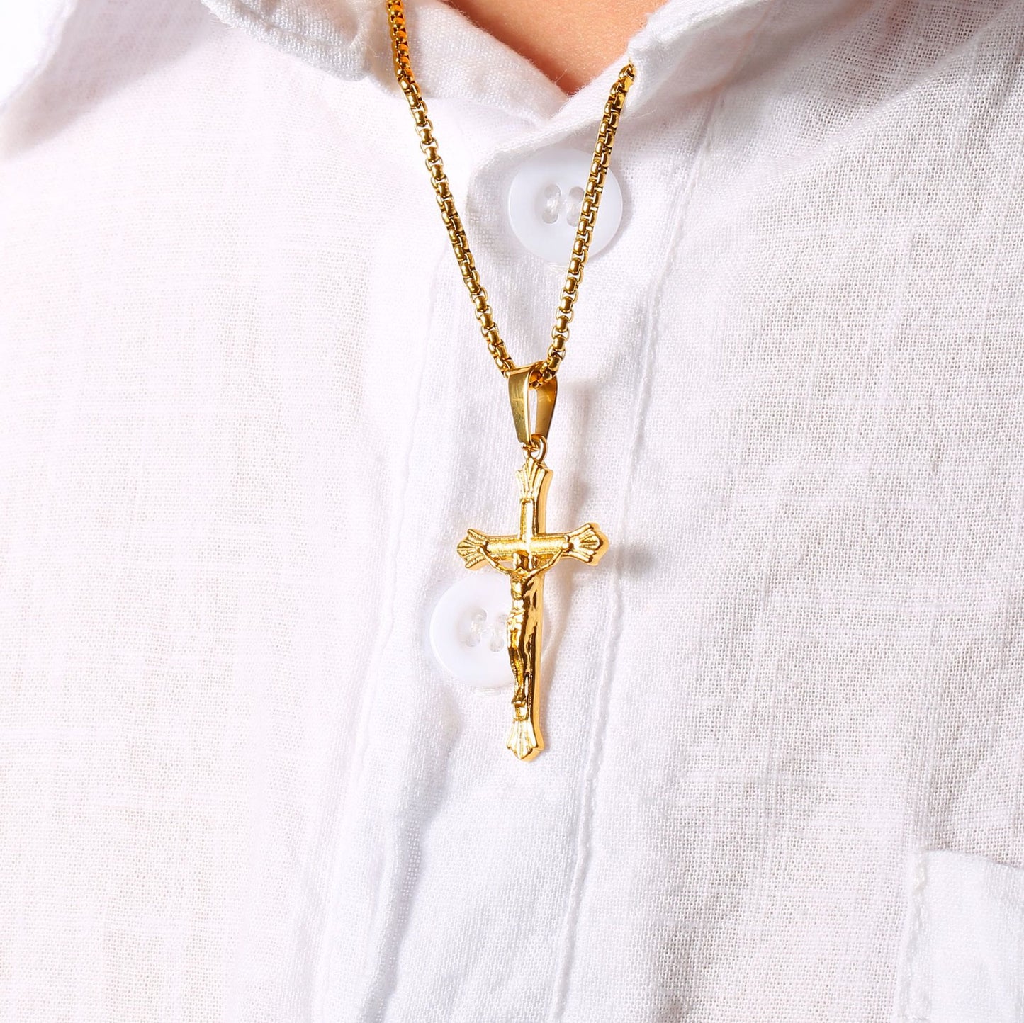 Tri-Color Jesus Crucifix Necklace