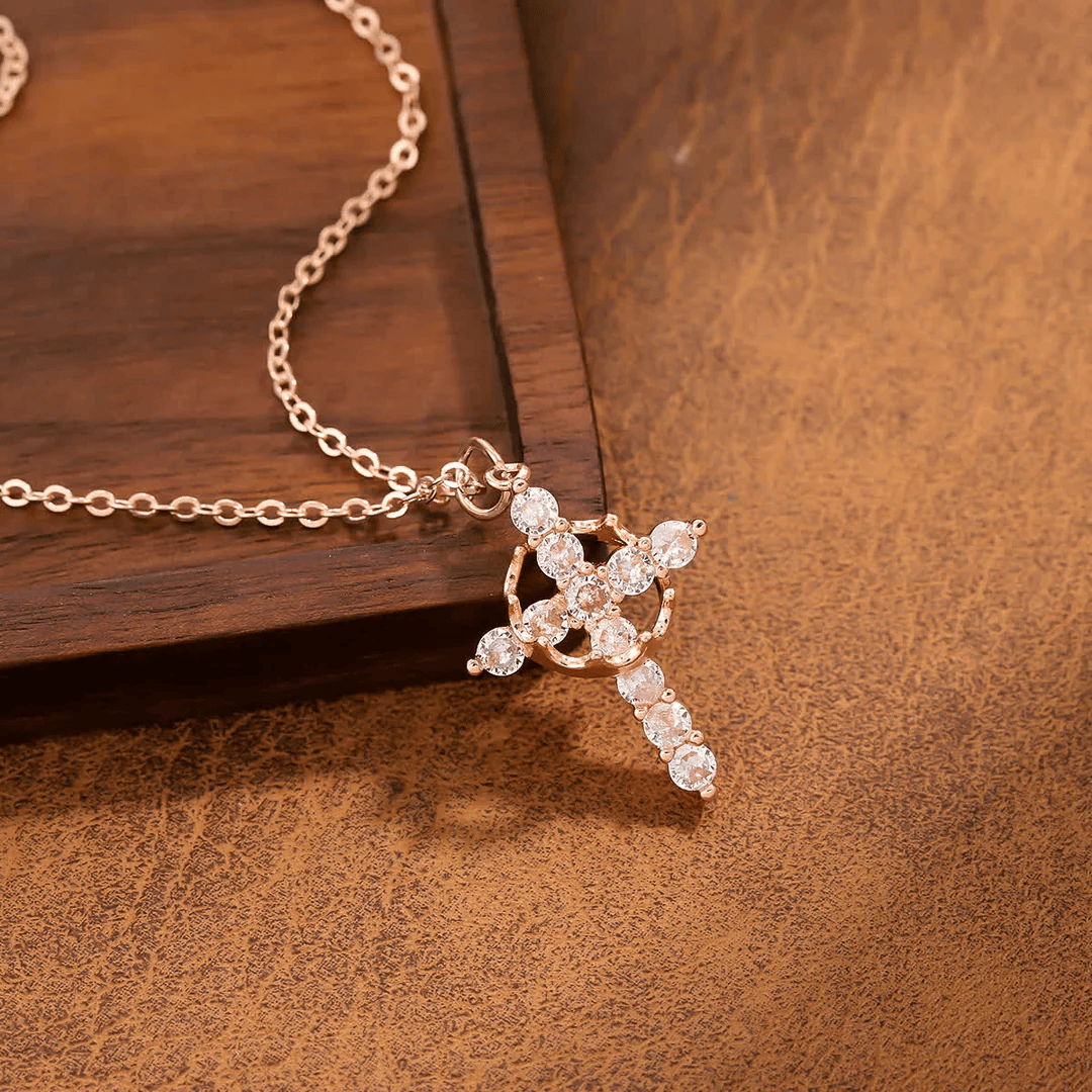 Crowned Cross Necklace and Earring Set