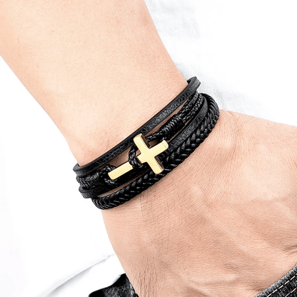 Tri-Color Cross & Leather Bracelet