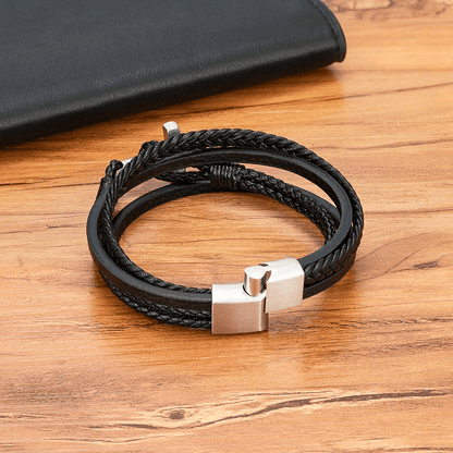 Tri-Color Cross & Leather Bracelet