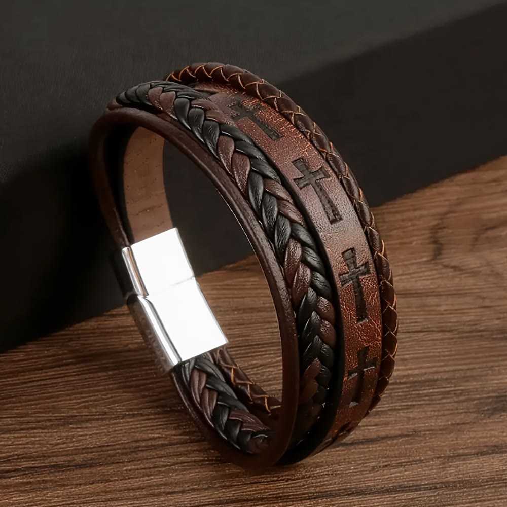 Rugged Braided Leather Cross Bracelet: A Bold Expression of Daily Faith