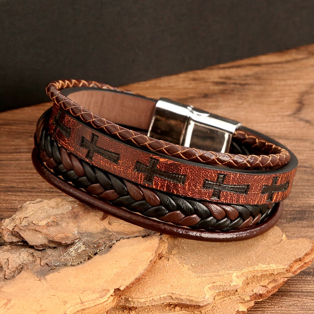 Rugged Braided Leather Cross Bracelet: A Bold Expression of Daily Faith