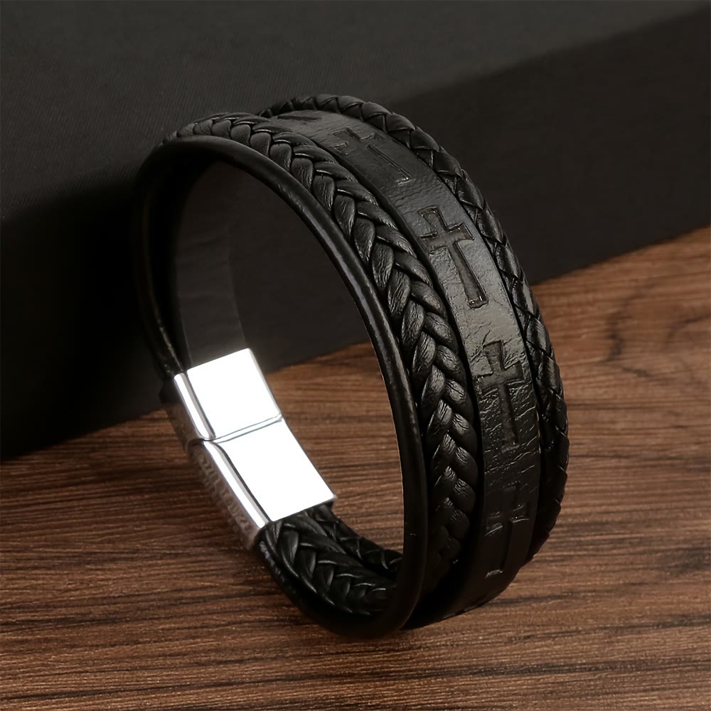 Rugged Braided Leather Cross Bracelet: A Bold Expression of Daily Faith