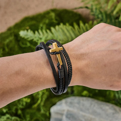 Tri-Color Cross & Leather Bracelet