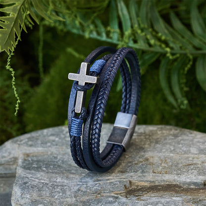 Tri-Color Cross & Leather Bracelet