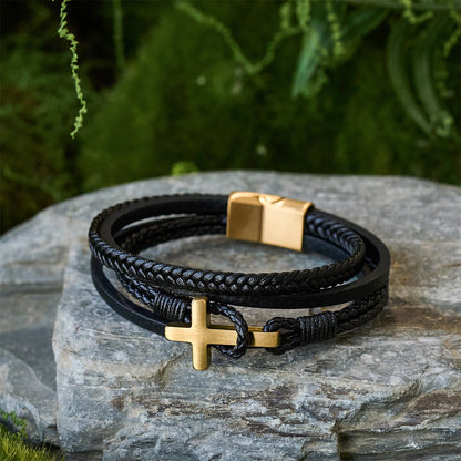 Tri-Color Cross & Leather Bracelet