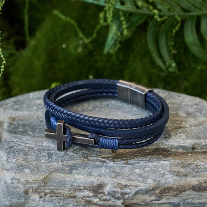 Tri-Color Cross & Leather Bracelet