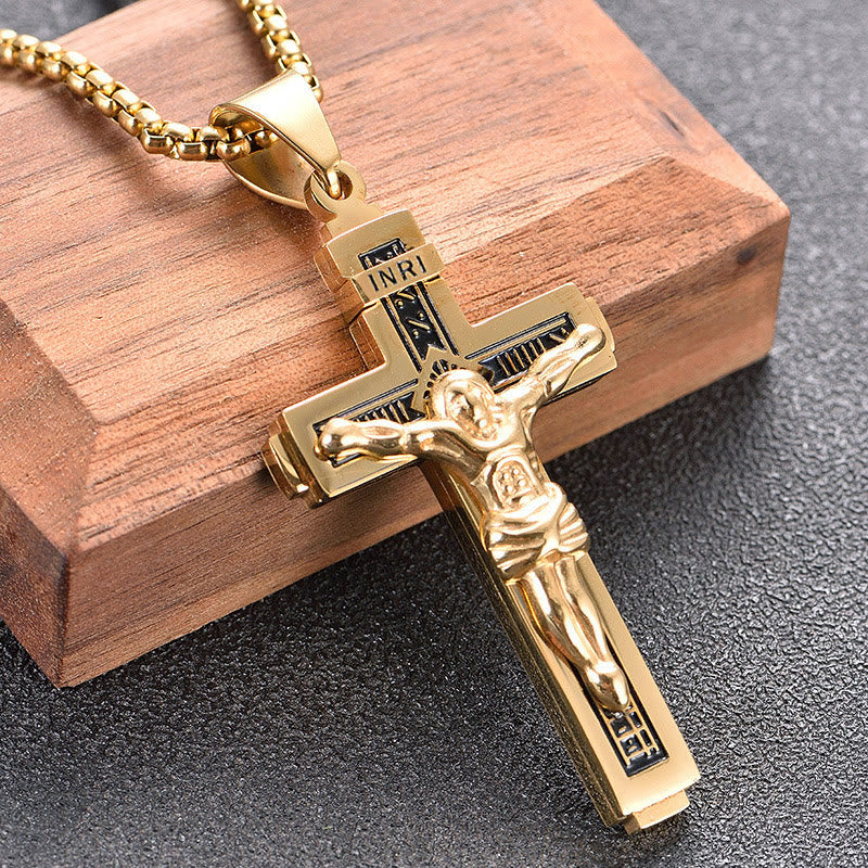 Titanium Jesus Crucifix Necklace