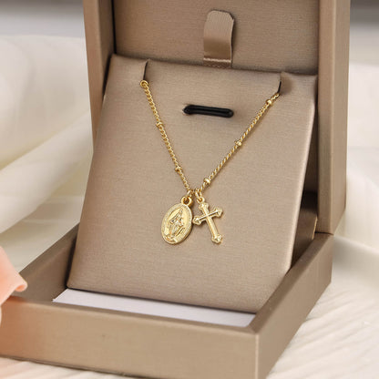 Cross & Our Lady Dual Pendant Necklace
