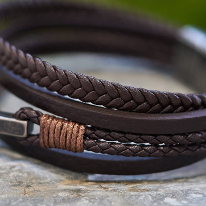 Tri-Color Cross & Leather Bracelet