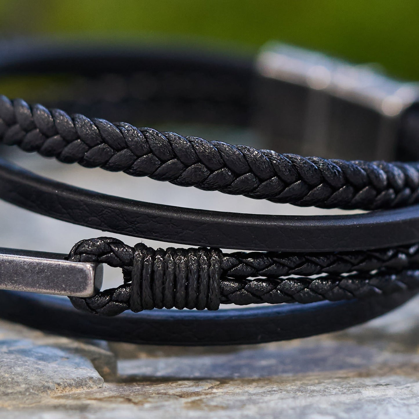 Tri-Color Cross & Leather Bracelet