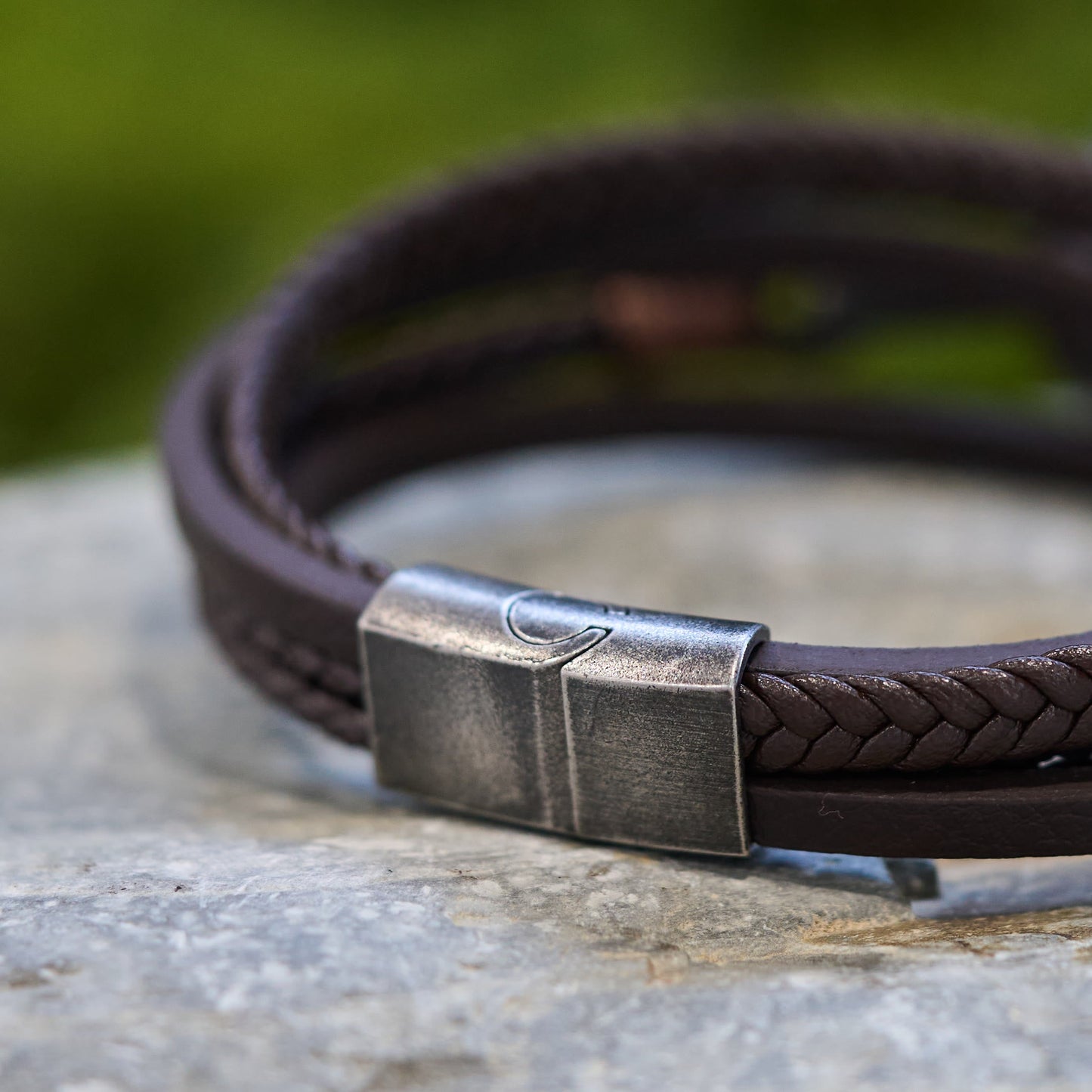 Tri-Color Cross & Leather Bracelet