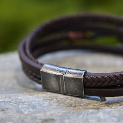 Tri-Color Cross & Leather Bracelet