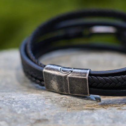 Tri-Color Cross & Leather Bracelet